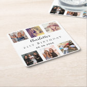 フォトコラージュ白い誕生日パーティー スクエアペーパーコースター (アングル)