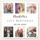 フォトコラージュ白い誕生日パーティー スクエアペーパーコースター (正面)