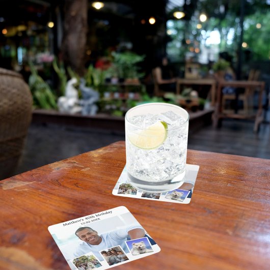 フォトコラージュ白い誕生日パーティー スクエアペーパーコースター