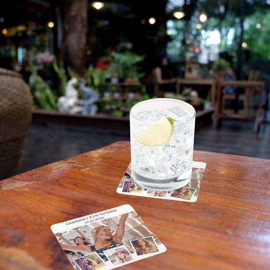 フォトコラージュ白い誕生日パーティー スクエアペーパーコースター