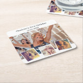 フォトコラージュ白い誕生日パーティー スクエアペーパーコースター (アングル)