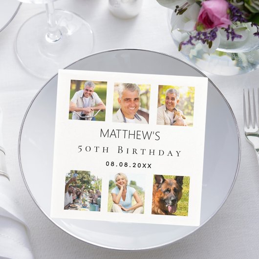 フォトコラージュ白い誕生日パーティー スタンダードカクテルナプキン