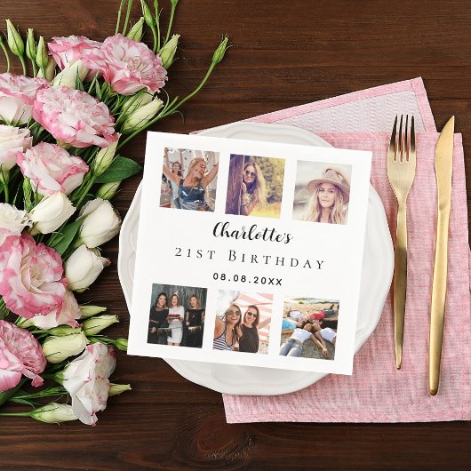 フォトコラージュ白い誕生日パーティー スタンダードカクテルナプキン