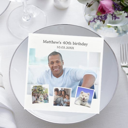 フォトコラージュ白い誕生日パーティー スタンダードランチョンナプキン