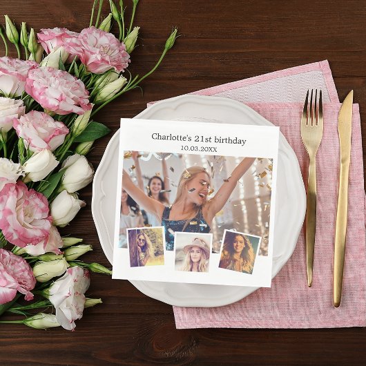 フォトコラージュ白い誕生日パーティー スタンダードランチョンナプキン