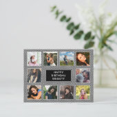 フォトコラージュ白黒ストライプの誕生日 ポストカード (スタンド正面)