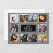 フォトコラージュ白黒ストライプの誕生日 ポストカード (正面/裏面)