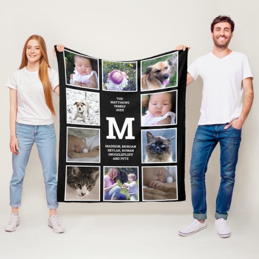 フォトコラージュ白黒モノグラム10写真 フリースブランケット (インサイチュ)