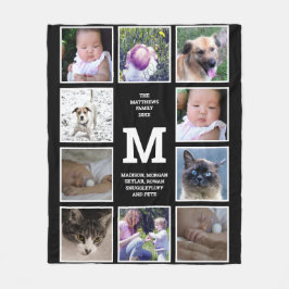 フォトコラージュ白黒モノグラム10写真 フリースブランケット