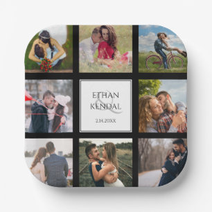 フォトコラージュ白黒結婚紙プレート ペーパープレート