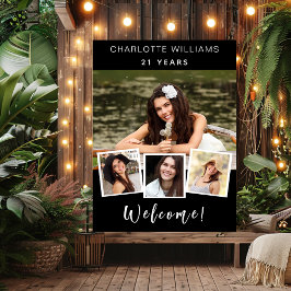 フォトコラージュ白黒誕生日パーティーへようこそ ポスター