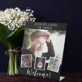 フォトコラージュ白黒誕生日パーティーへようこそ 台座サイン