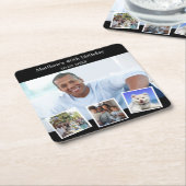 フォトコラージュ白黒誕生日パーティー スクエアペーパーコースター (アングル)