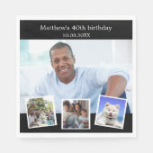 フォトコラージュ白黒誕生日パーティー スタンダードランチョンナプキン (正面)