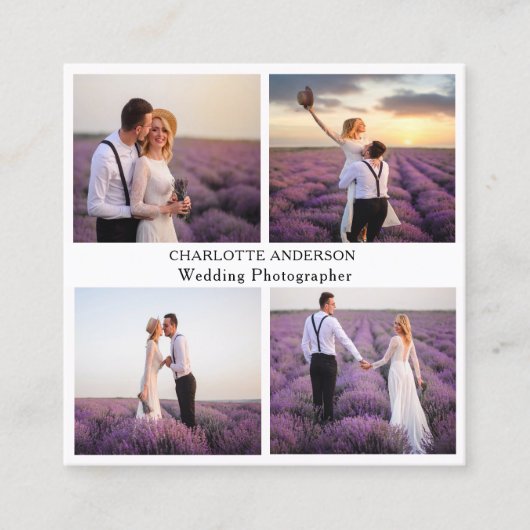 フォトコラージュ白黒黒QRコード スクエア名刺 (正面)