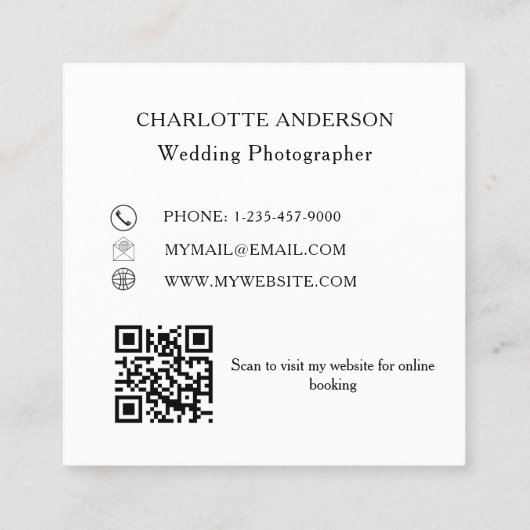 フォトコラージュ白黒黒QRコード スクエア名刺 (裏面)