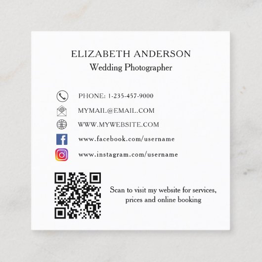 フォトコラージュ白黒黒QRコードSNS スクエア名刺 (裏面)