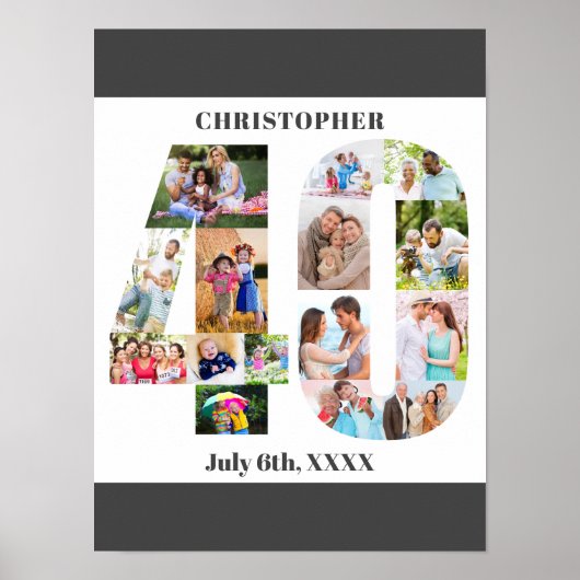 フォトコラージュ第40位パーソナライズされたの誕生日 ポスター (正面)