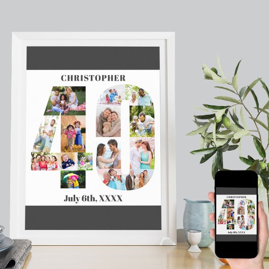 フォトコラージュ第40位パーソナライズされたの誕生日 ポスター