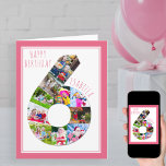 フォトコラージュ第6女子6番誕生日カード カード<br><div class="desc">6ユニーク歳パーソナライズされたの誕生日の小さな女の子の写真カード。この写真テンプレートは、この番号6の写真のコラージュにお気に入りの写真を追加し、その中に特別な写真を追加するように設定されている。フロントに彼女の名前を追加し、内部のバースデーカスタマイズタのあいさつきを追加することもできます。このデザインは細いフォント、ピンクお洒落と白のカラーパレットを持つタイポグラフィを有する。中のメッセージは完全に編集可能で読、現在は"愛と喜び彼女の6番目の誕生日の美しい娘に。私の店を詳しく見て下さい。</div>