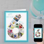 フォトコラージュ第6少年の第6誕生日カード カード<br><div class="desc">6ユニーク歳のパーソナライズされた誕生日の写真カードを持って少年を迎える。この写真テンプレートは、この番号6の写真のコラージュにお気に入りの写真を追加し、その中に特別な写真を追加するように設定されている。また、彼の名前を前面に追加し、内部のバースデーカスタマイズタのあいさつを追加することができる。デザインは、スキニーフォント、お洒落ターコイズブルーと白カラーパレットとのタイポグラフィを有する。内部のメッセージは完全に編集可能で読、現在は「彼の6歳の誕生日に私たちの素晴らしい息子に愛と喜び」。私の店を詳しく見て下さい。</div>