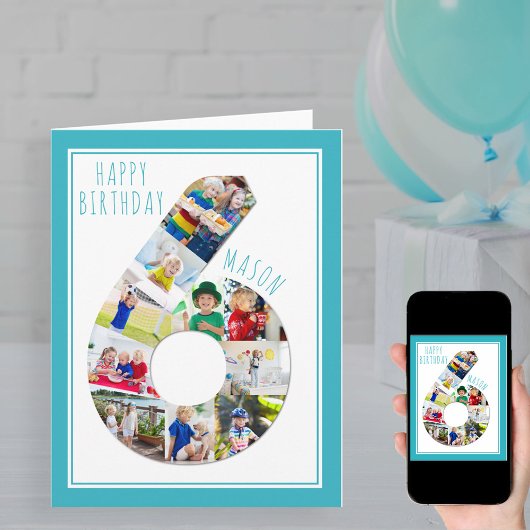 フォトコラージュ第6少年の第6誕生日カード カード