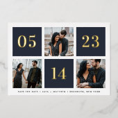 フォトコラージュ箔グリッド日付カードの保存 箔招待状 (正面)