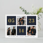 フォトコラージュ箔グリッド日付カードの保存 箔招待状 (立ち正面)