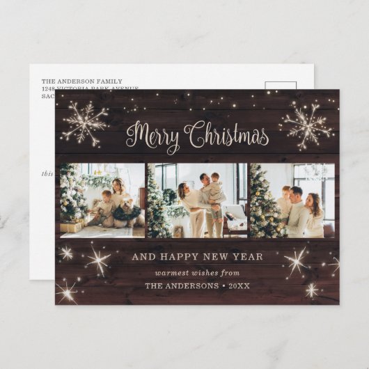 フォトコラージュ素朴ウッドスノーフレーク シーズンポストカード (正面/裏面)