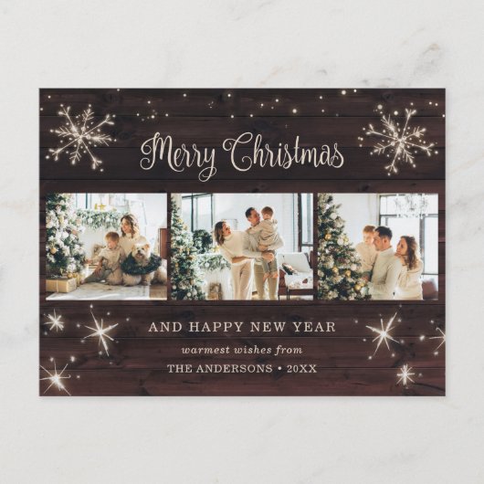 フォトコラージュ素朴ウッドスノーフレーク シーズンポストカード (正面)