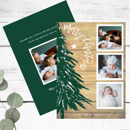 フォトコラージュ素朴ウッドパインツリークリスマス シーズンカード