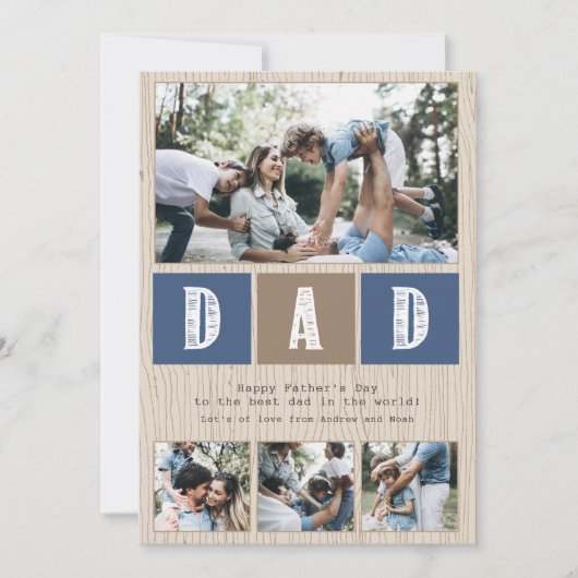 フォトコラージュ素朴ウッドパターン父の日 カード (正面)