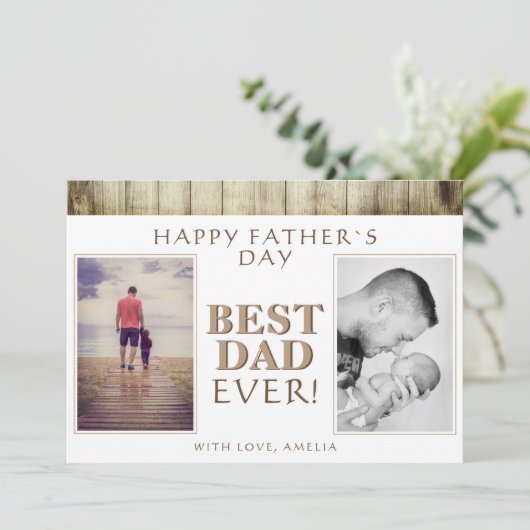 フォトコラージュ素朴ウッド最高のパパ父の日 カード (スタンド正面)
