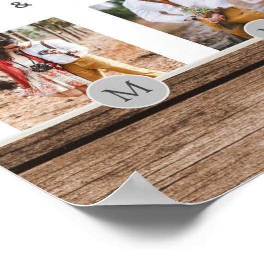 フォトコラージュ素朴モノグラムNEWLYWEDS結婚のバージョン ポスター (角)