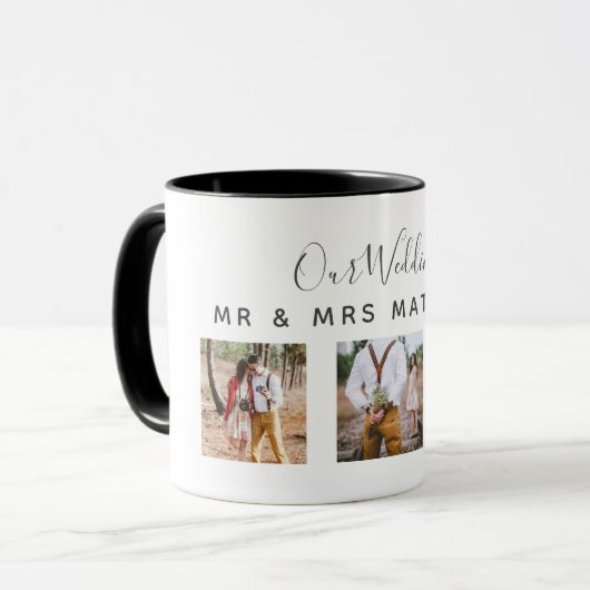 フォトコラージュ素朴モノグラムNEWLYWEDS結婚のバージョン マグカップ (正面左)