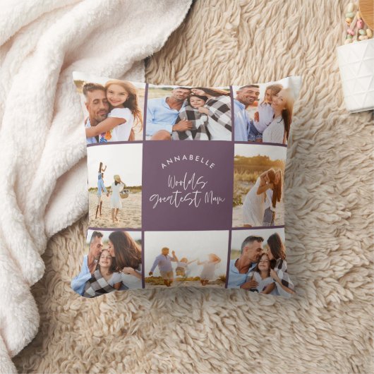 フォトコラージュ紫のガーリー母親の日 クッション (ブランケット)
