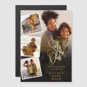 フォトコラージュ結婚の金ゴールド日付の保存 マグネット招待状 (正面/裏面)