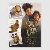 フォトコラージュ結婚の金ゴールド日付の保存 マグネット招待状 (正面)