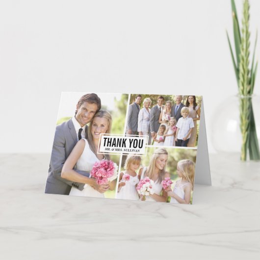 フォトコラージュ結婚の3つのサンキューカード サンキューカード (正面)