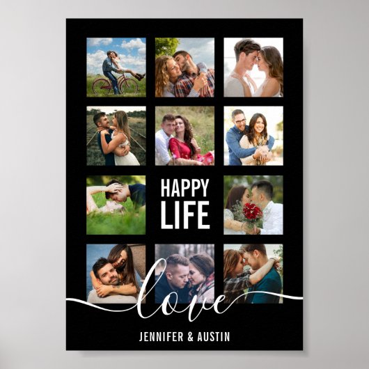 フォトコラージュ結婚ブラックのポスター ポスター (正面)