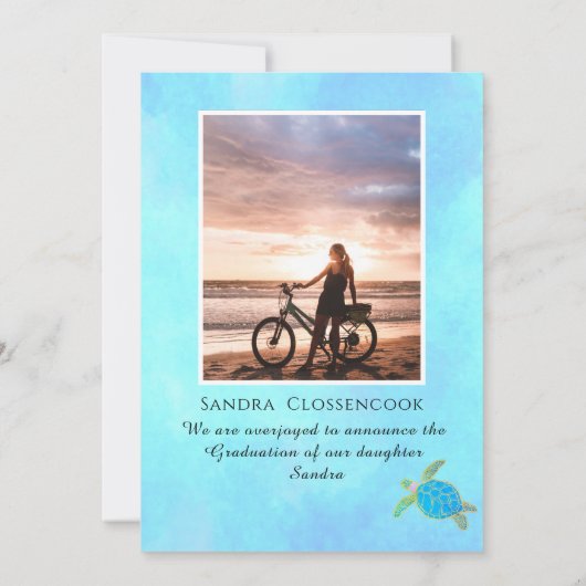 フォトコラージュ航海のウミガメ青の卒業 案内状 (裏面)