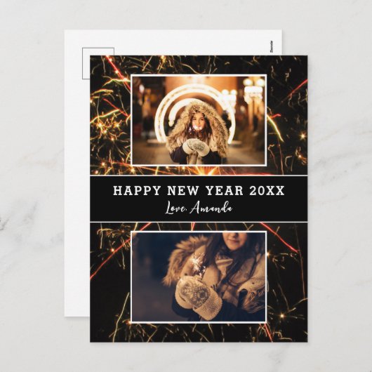 フォトコラージュ花火お正月おめでとう シーズンポストカード (正面/裏面)
