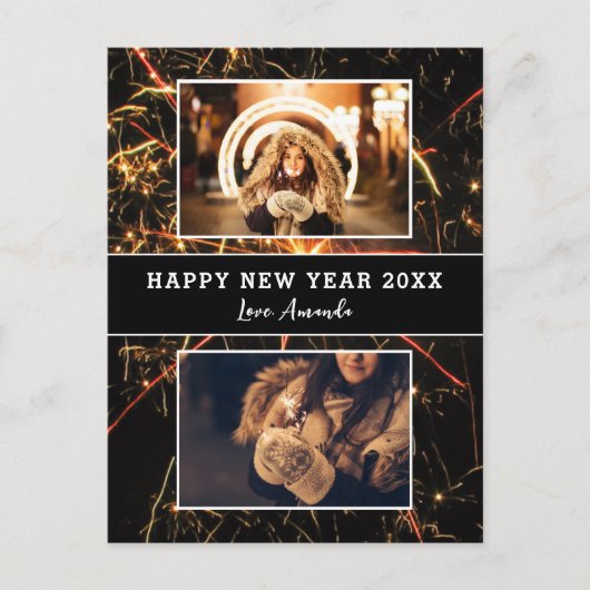 フォトコラージュ花火お正月おめでとう シーズンポストカード (正面)