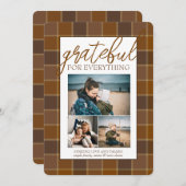 フォトコラージュ茶色の格子模様の感謝祭 シーズンカード (正面/裏面)
