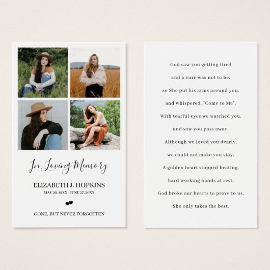 フォトコラージュ葬儀記念祈りの言葉カード4枚 (正面&裏面)