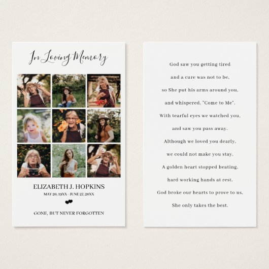 フォトコラージュ葬儀記念祈りの言葉カード9 (正面&裏面)