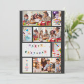 フォトコラージュ誕生日カード – グレーブラック7フレーム シーズンカード (スタンド正面)