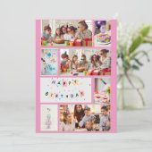 フォトコラージュ誕生日カード – ピンク7フレーム シーズンカード (スタンド正面)