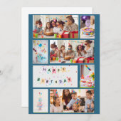 フォトコラージュ誕生日カード – 7フレーム付き青 シーズンカード (正面/裏面)