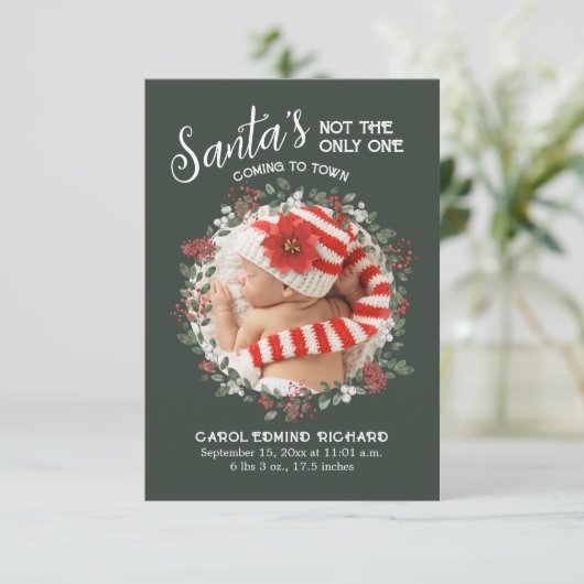 フォトコラージュ誕生統計ホリデーベビーシャワー サンキューカード (スタンド正面)